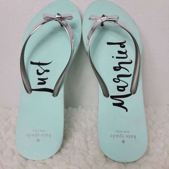 Kate Spade Womens Sandals Size 10 Just Married Blue Silver Beach Flip Flops - Picture 5 of 7